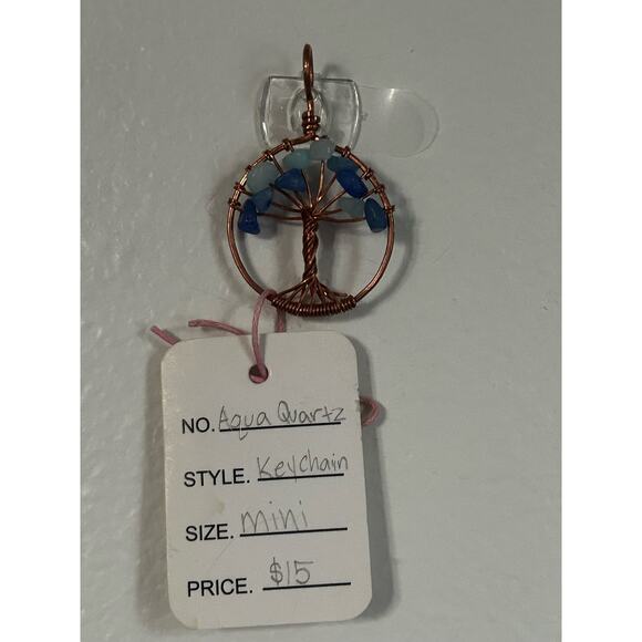 Handmade Copper and Serpentine Crystal Tree of life 3.5x2” Wall Decor - Picture 2 of 5